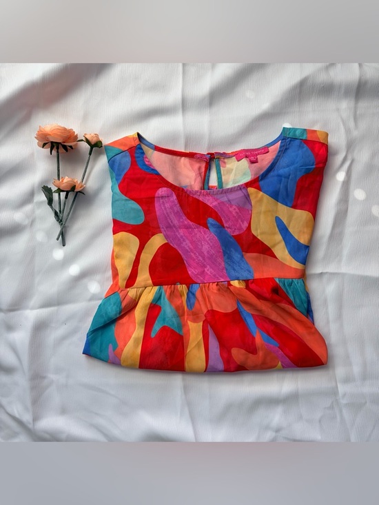 Flying Tomato Tops - Flying Tomato Abstract Watercolor Butterfly Sleeve Blouse Top L